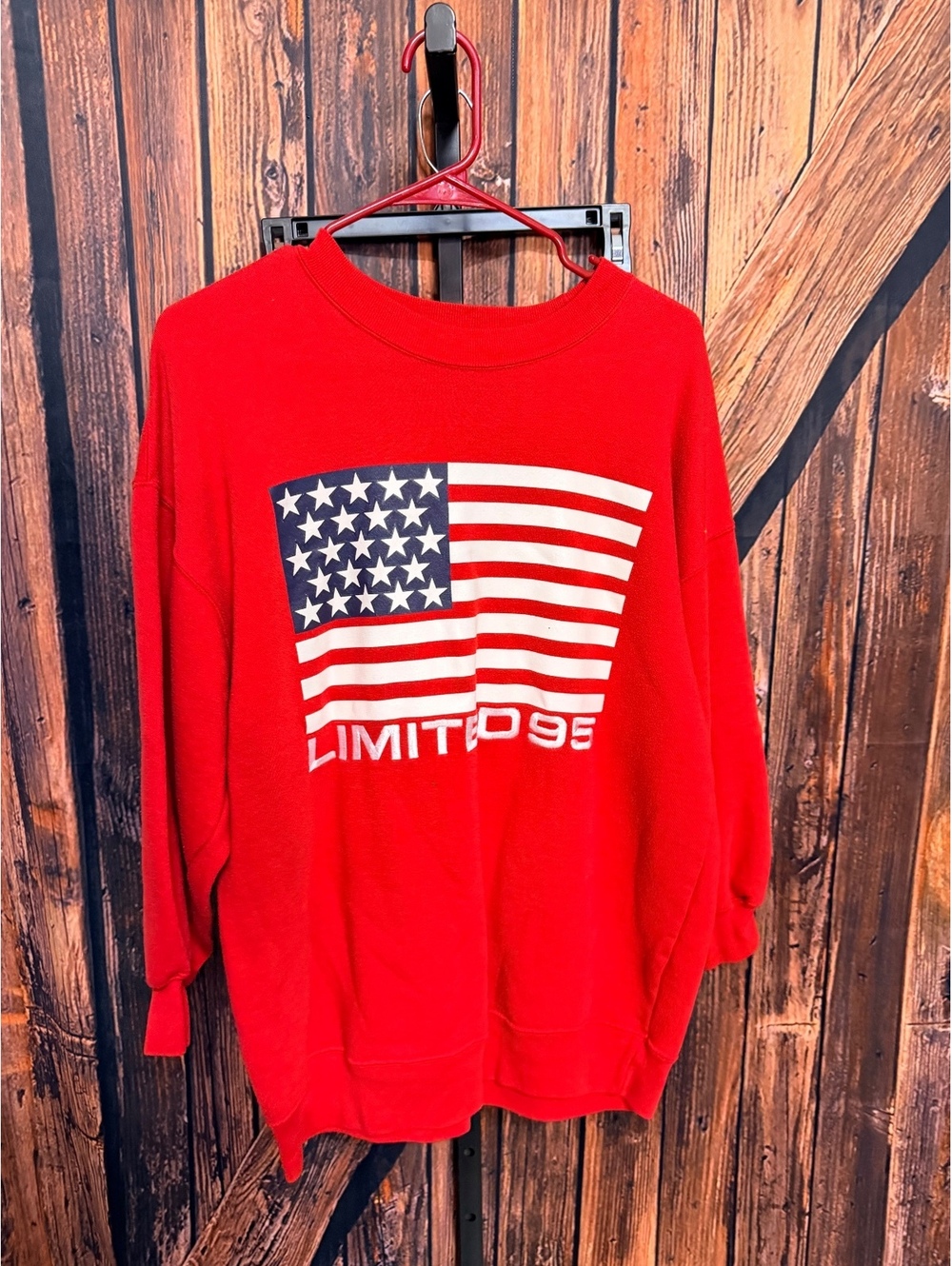 Limited Jeans Red Cotton Blend Crewneck Sweatshirt with Flag Print